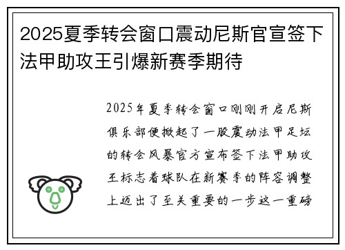 2025夏季转会窗口震动尼斯官宣签下法甲助攻王引爆新赛季期待